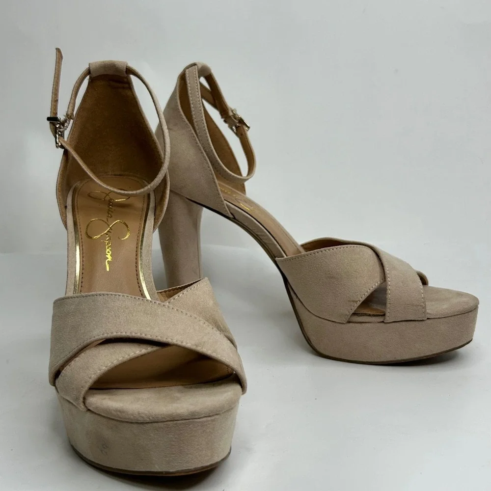 Jessica Simpson Irbella Faux Suede Platform Sandal Block Heels Tan‎ Womens 8M